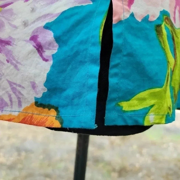 Rene Derhy Cotton Floral Blouse Button Shirt Womens Colorful Medium Beaded - Picture 5 of 11